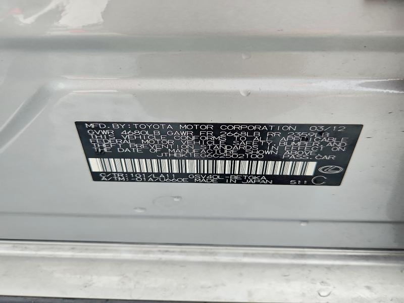 Продажа на аукционе авто 2012 Lexus Es, vin: JTHBK1EG6C2502100, номер лота: 59711186