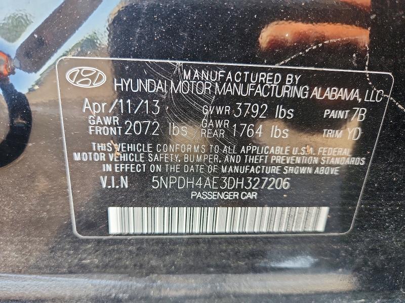 Продаж на аукціоні авто 2013 Hyundai Elantra, vin: 5NPDH4AE3DH327206, номер лоту: 62333186