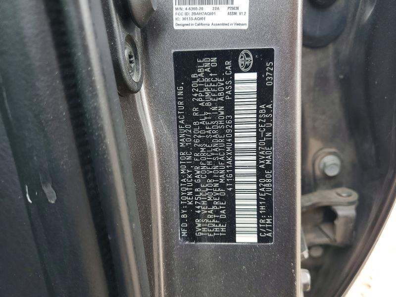 Продажа на аукционе авто 2021 Toyota Camry, vin: 4T1G11AKXMU409263, номер лота: 61566566
