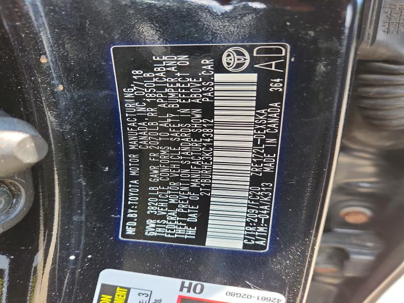 60843316 :رقم المزاد ، 2T1BURHE3KC143812 vin ، 2019 Toyota Corolla مزاد بيع