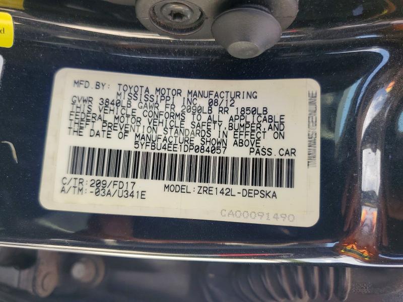 Aukcja sprzedaży 2013 Toyota Corolla, vin: 5YFBU4EE1DP084057, numer aukcji: 59784996
