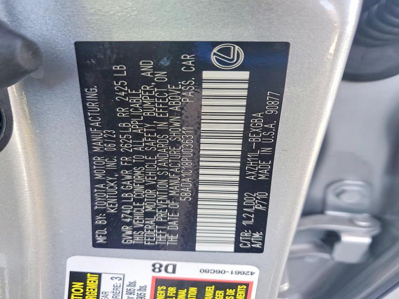Продаж на аукціоні авто 2023 Lexus Es 300h, vin: 58ADA1C18PU036311, номер лоту: 62117956