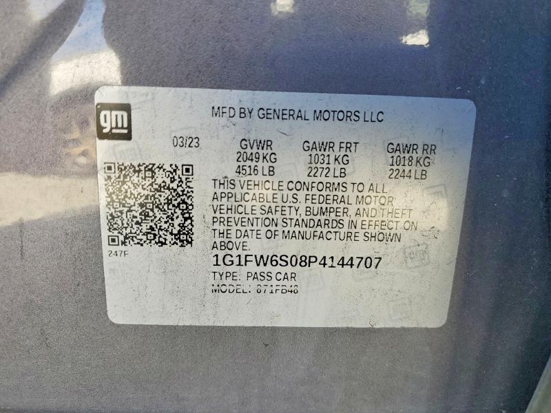 2023 Chevrolet Bolt Ev მანქანა იყიდება აუქციონზე, vin: 1G1FW6S08P4144707, აუქციონის ნომერი: 61358026