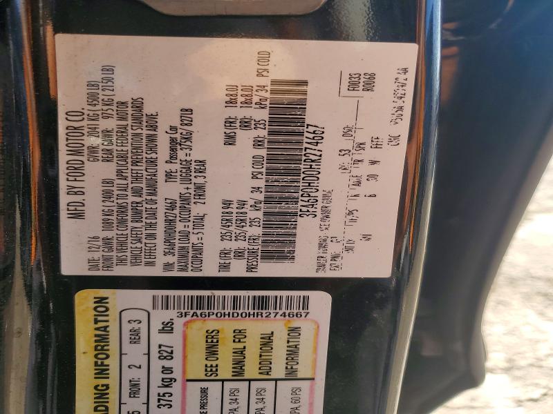 2017 Ford Fusion მანქანა იყიდება აუქციონზე, vin: 3FA6P0HD0HR274667, აუქციონის ნომერი: 61773446