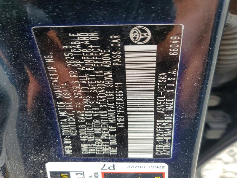 61165756 :رقم المزاد ، 4T1BF1FK6EU866111 vin ، 2014 Toyota Camry مزاد بيع