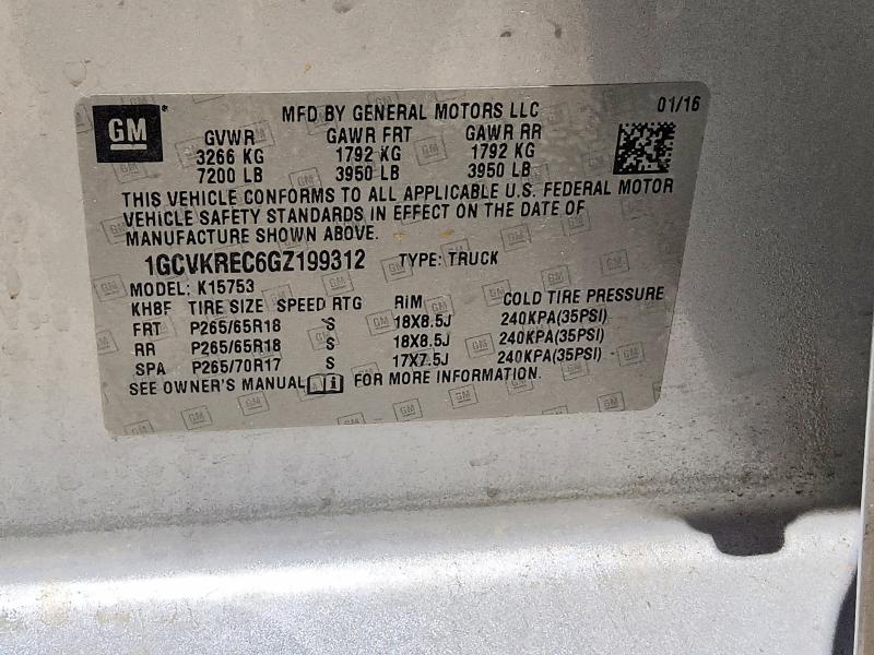 59325516 :رقم المزاد ، 1GCVKREC6GZ199312 vin ، 2016 Chevrolet Silverado مزاد بيع