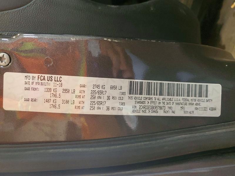 2019 Dodge Grand Caravan მანქანა იყიდება აუქციონზე, vin: 2C4RDGEG6KR578073, აუქციონის ნომერი: 59703736