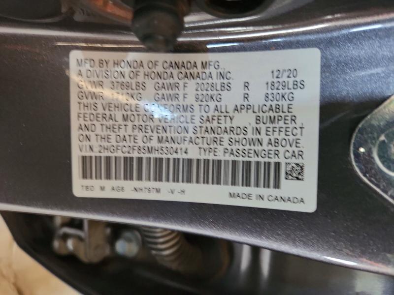 Aukcja sprzedaży 2021 Honda Civic, vin: 2HGFC2F85MH530414, numer aukcji: 60648846