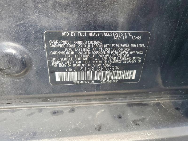 Продажа на аукционе авто 2010 Subaru Forester, vin: JF2SH6BC3AH763999, номер лота: 62995786