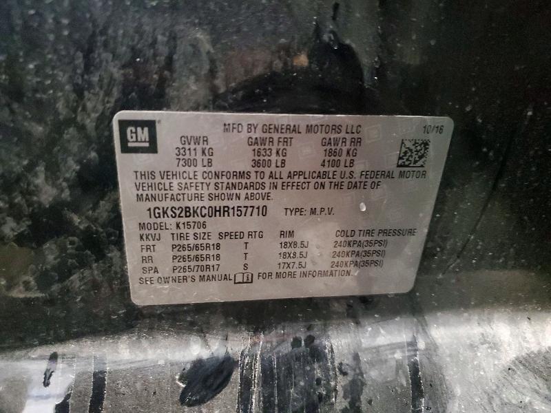 62275236 :رقم المزاد ، 1GKS2BKC0HR157710 vin ، 2017 Gmc Yukon مزاد بيع