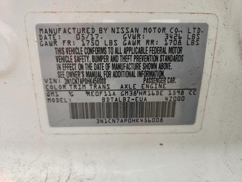 Auction sale of the 2017 Nissan Versa, vin: 3N1CN7AP0HK456008, lot number: 61198816