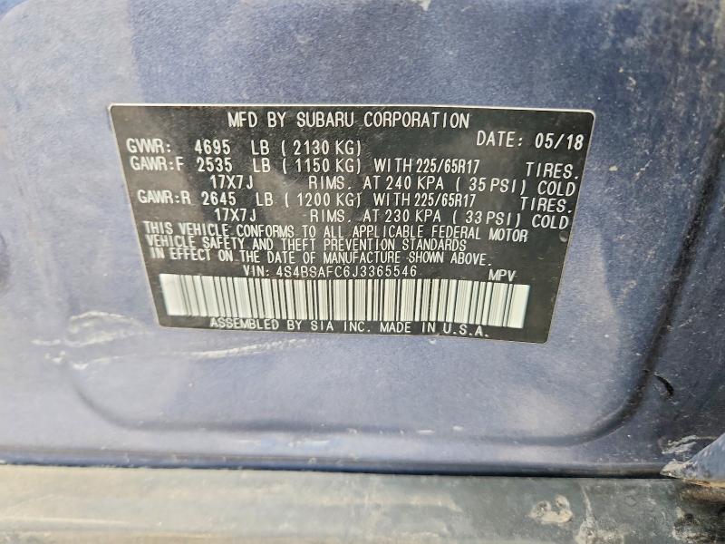 Aukcja sprzedaży 2018 Subaru Outback, vin: 4S4BSAFC6J3365546, numer aukcji: 62601106
