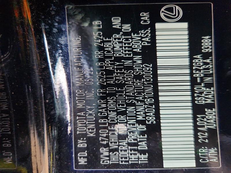 62807286 :رقم المزاد ، 58ADZ1B10NU130092 vin ، 2022 Lexus Es 350 مزاد بيع