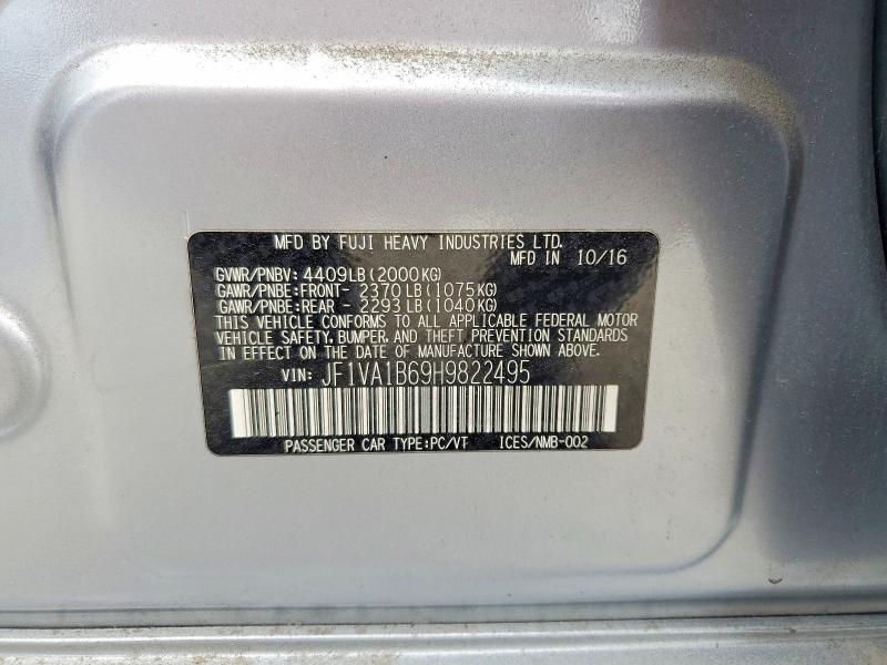 2017 Subaru Wrx მანქანა იყიდება აუქციონზე, vin: JF1VA1B69H9822495, აუქციონის ნომერი: 59363156