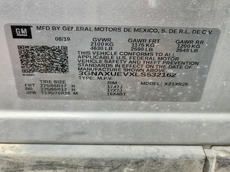 Aukcja sprzedaży 2020 Chevrolet Equinox, vin: 3GNAXUEVXLS532162, numer aukcji: 60046436