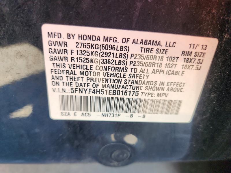 Продажа на аукционе авто 2014 Honda Pilot, vin: 5FNYF4H51EB016175, номер лота: 63027396