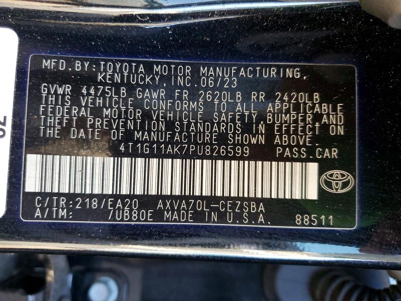 Продаж на аукціоні авто 2023 Toyota Camry, vin: 4T1G11AK7PU826599, номер лоту: 61688856