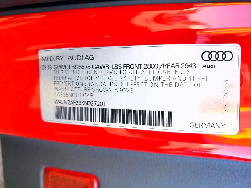 2019 Audi A7 მანქანა იყიდება აუქციონზე, vin: WAUV2AF29KN027201, აუქციონის ნომერი: 62311736