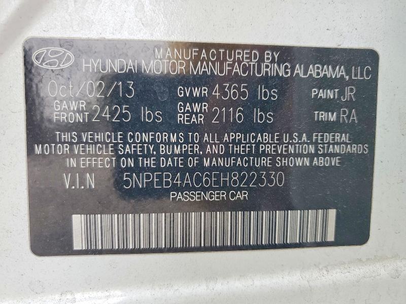 59710866 :رقم المزاد ، 5NPEB4AC6EH822330 vin ، 2014 Hyundai Sonata مزاد بيع