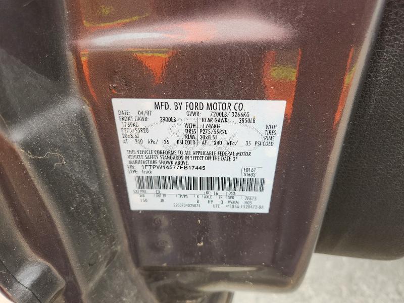 Aukcja sprzedaży 2007 Ford F150, vin: 1FTPW14577FB17445, numer aukcji: 61445206