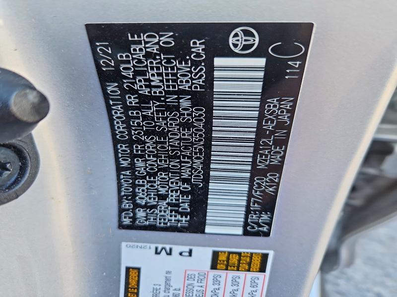 62275866 :رقم المزاد ، JTDS4MCE5N3504030 vin ، 2022 Toyota Corolla مزاد بيع