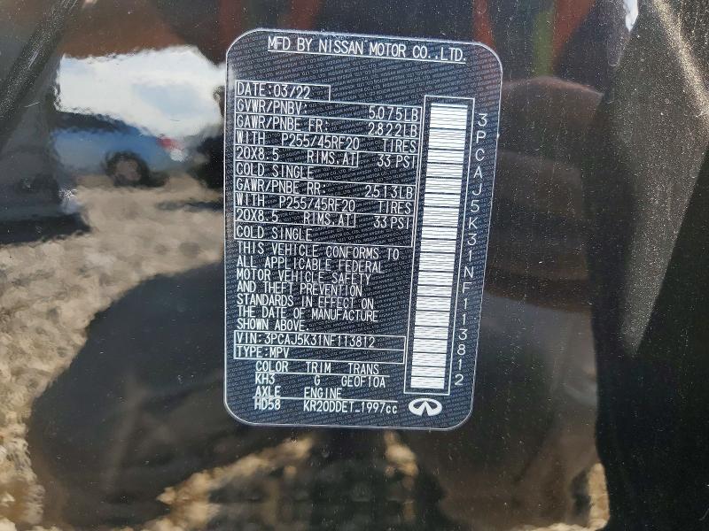 Aukcja sprzedaży 2022 Infiniti Qx55, vin: 3PCAJ5K31NF113812, numer aukcji: 61743006