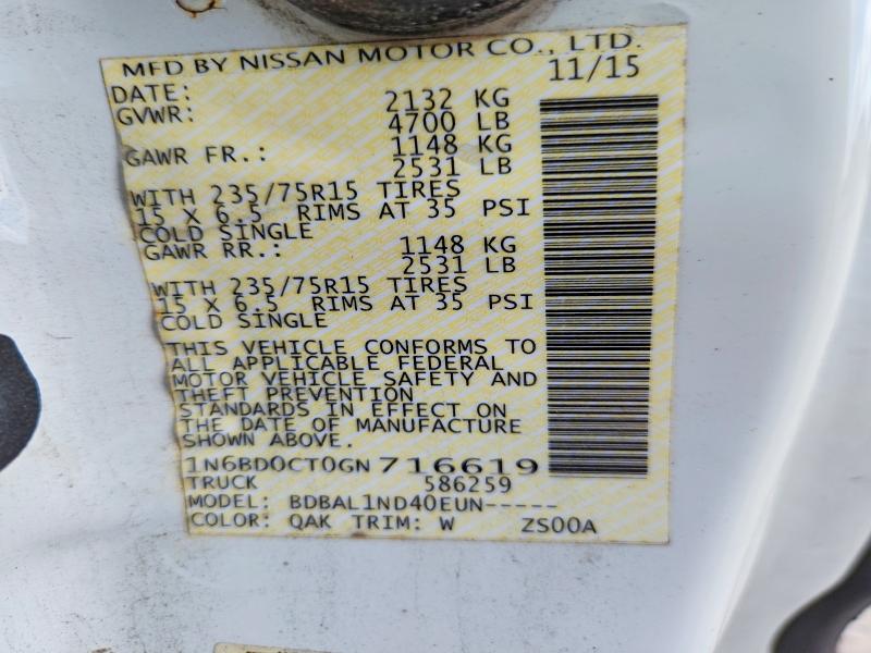 2016 Nissan Frontier მანქანა იყიდება აუქციონზე, vin: 1N6BD0CT0GN716619, აუქციონის ნომერი: 62632746