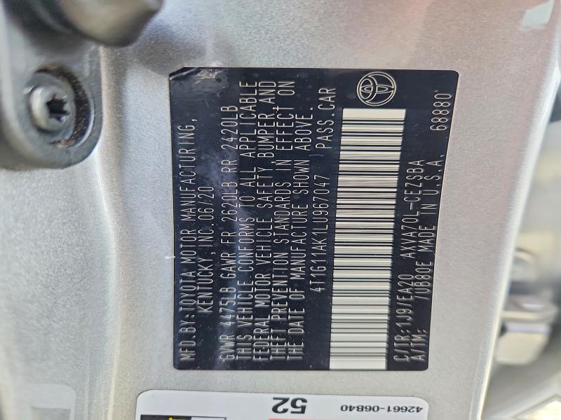 62236986 :رقم المزاد ، 4T1G11AK1LU967047 vin ، 2020 Toyota Camry مزاد بيع