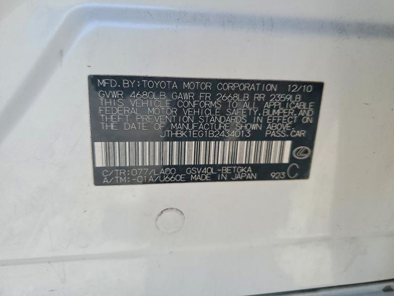 Продаж на аукціоні авто 2011 Lexus Es, vin: JTHBK1EG1B2434013, номер лоту: 62781136