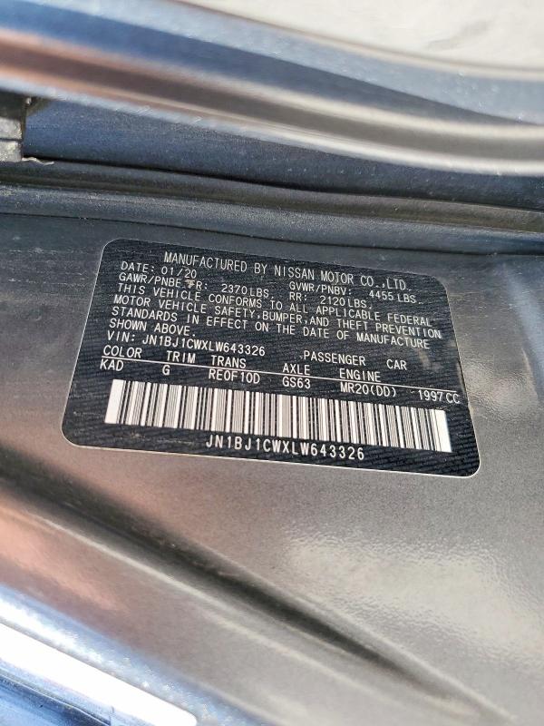 85460885 :رقم المزاد ، JN1BJ1CWXLW643326 vin ، 2020 Nissan Rogue Sport مزاد بيع