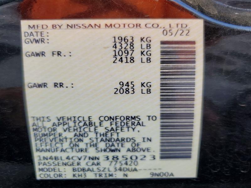 60684586 :رقم المزاد ، 1N4BL4CV7NN385023 vin ، 2022 Nissan Altima مزاد بيع