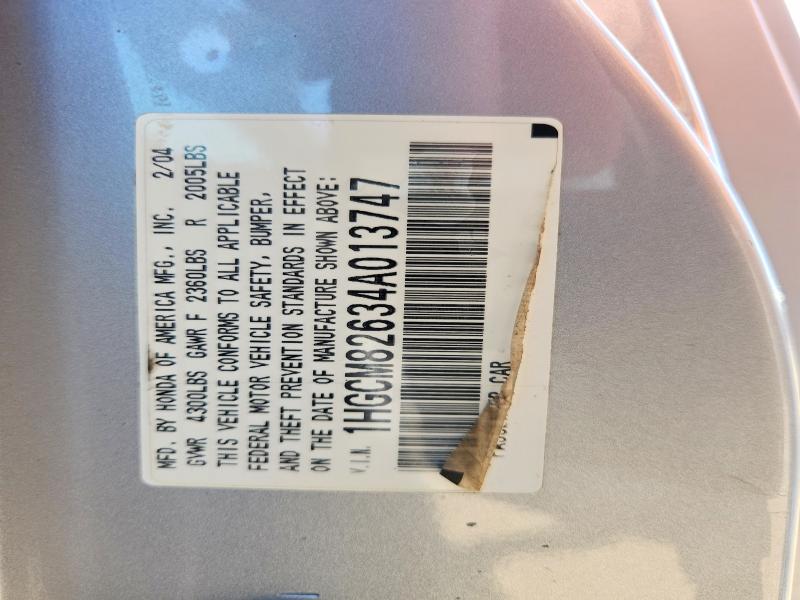 60597886 :رقم المزاد ، 1HGCM82634A013747 vin ، 2004 Honda Accord مزاد بيع