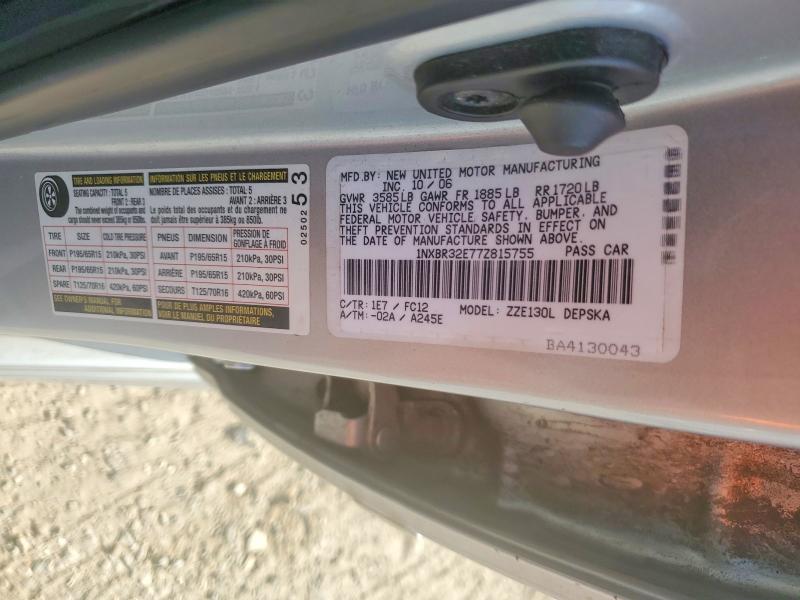 Продаж на аукціоні авто 2007 Toyota Corolla, vin: 1NXBR32E77Z815755, номер лоту: 62823316