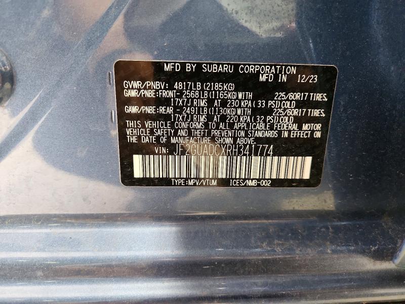 2024 Subaru Crosstrek მანქანა იყიდება აუქციონზე, vin: JF2GUADCXRH341774, აუქციონის ნომერი: 62799096