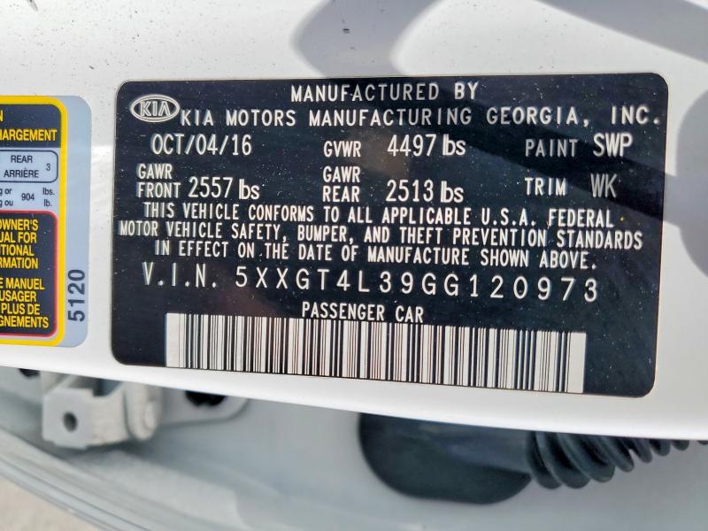 2016 Kia Optima მანქანა იყიდება აუქციონზე, vin: 5XXGT4L39GG120973, აუქციონის ნომერი: 61053966