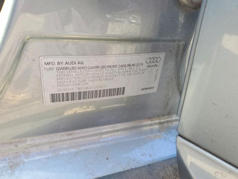 Продаж на аукціоні авто 2008 Audi A4, vin: WAUAF78E58A120925, номер лоту: 60225886