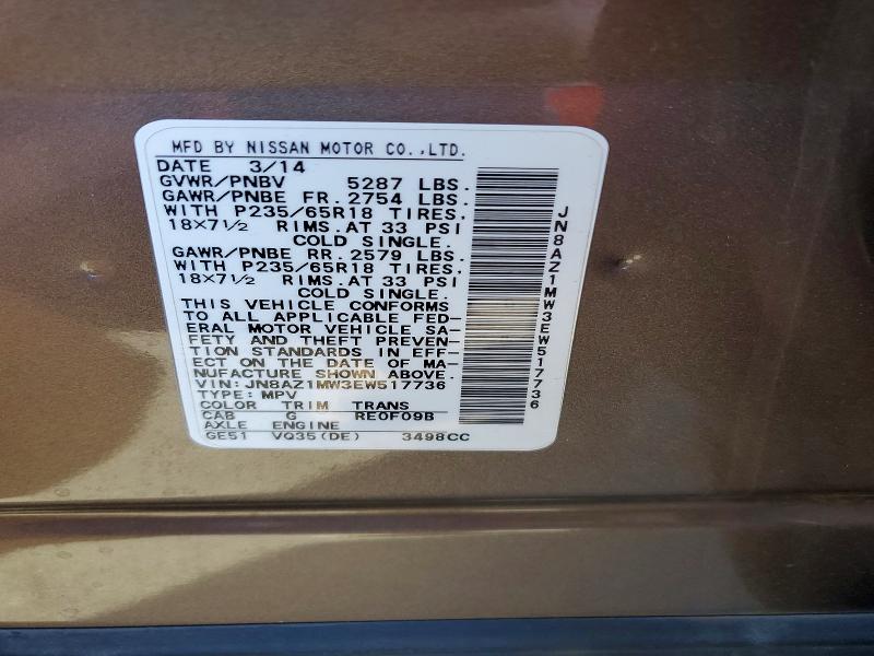 60829856 :رقم المزاد ، JN8AZ1MW3EW517736 vin ، 2014 Nissan Murano مزاد بيع