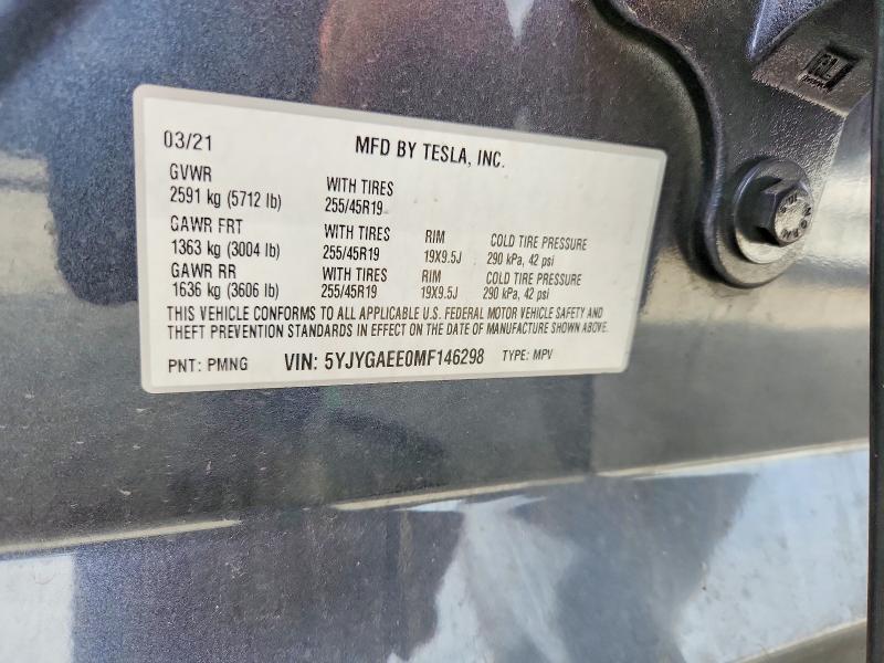Продаж на аукціоні авто 2021 Tesla Model Y, vin: 5YJYGAEE0MF146298, номер лоту: 61553676