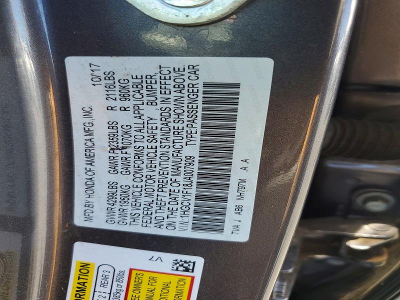 Продаж на аукціоні авто 2018 Honda Accord, vin: 1HGCV1F18JA007909, номер лоту: 60840146