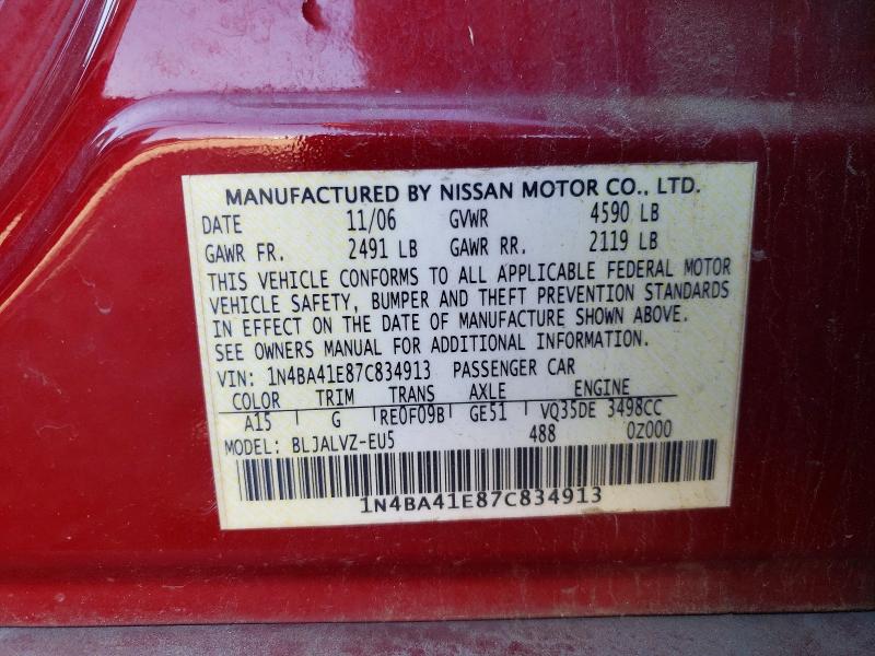 59344096 :رقم المزاد ، 1N4BA41E87C834913 vin ، 2007 Nissan Maxima مزاد بيع