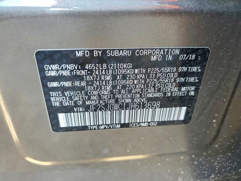 2018 Subaru Forester მანქანა იყიდება აუქციონზე, vin: JF2SJGWC1JH613698, აუქციონის ნომერი: 59859976
