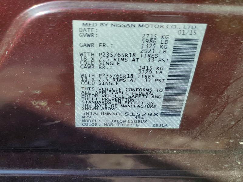 2015 Infiniti Qx60 მანქანა იყიდება აუქციონზე, vin: 5N1AL0MNXFC515298, აუქციონის ნომერი: 62098496