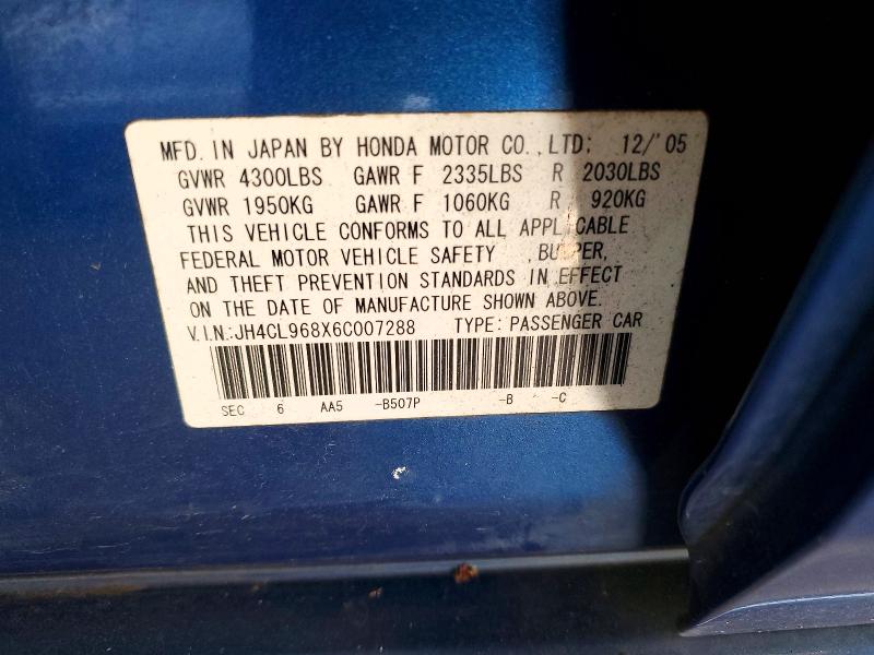 61088246 :رقم المزاد ، JH4CL968X6C007288 vin ، 2006 Acura Tsx مزاد بيع