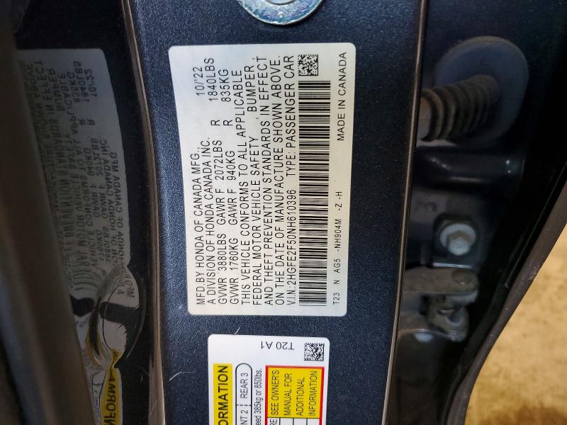 Aukcja sprzedaży 2022 Honda Civic, vin: 2HGFE2F50NH610396, numer aukcji: 62888846