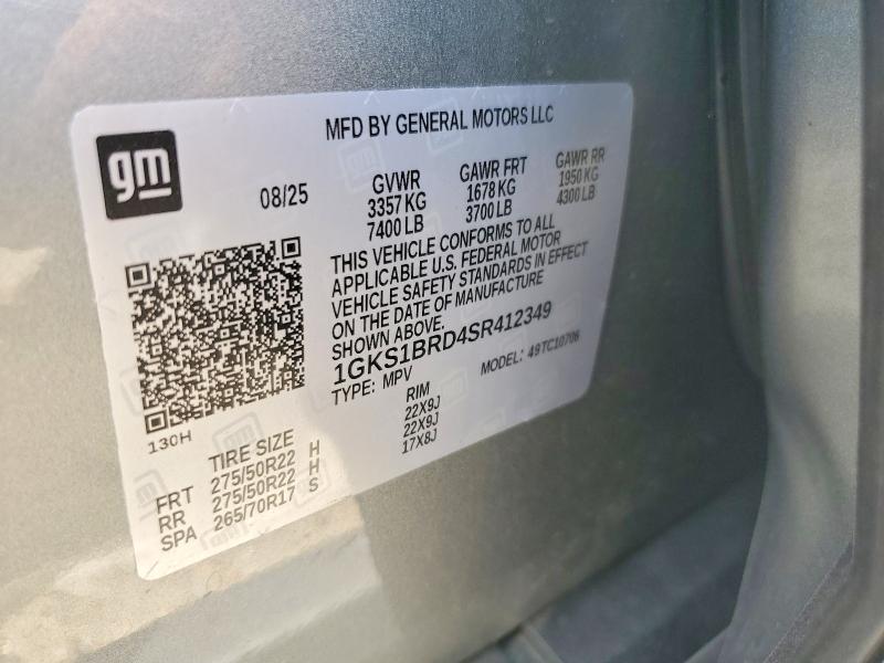 2025 Gmc Yukon მანქანა იყიდება აუქციონზე, vin: 1GKS1BRD4SR412349, აუქციონის ნომერი: 61972766