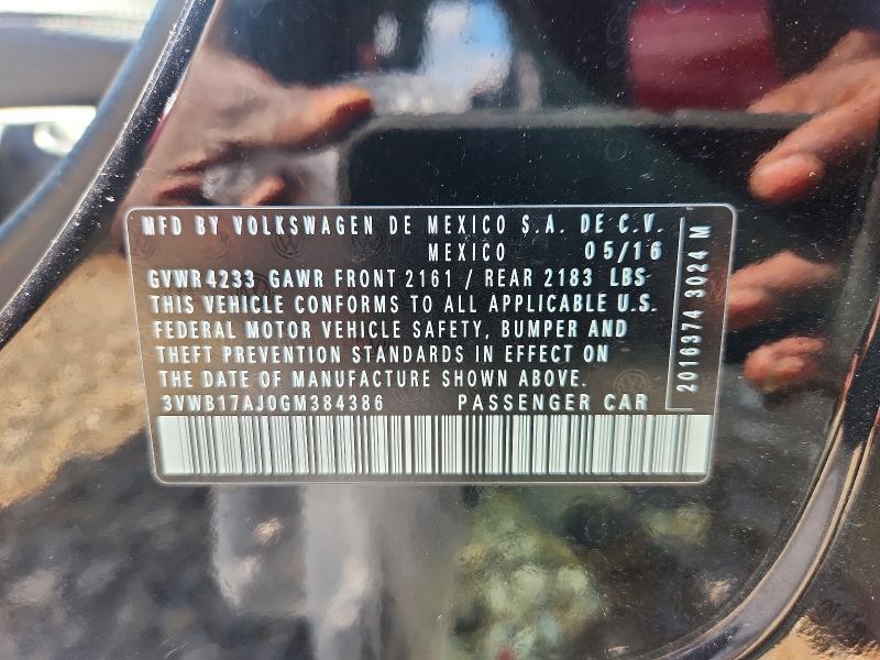 61023076 :رقم المزاد ، 3VWB17AJ0GM384386 vin ، 2016 Volkswagen Jetta مزاد بيع