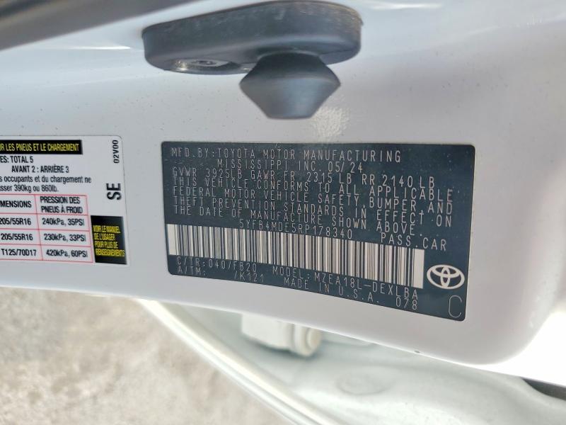 2024 Toyota Corolla მანქანა იყიდება აუქციონზე, vin: 5YFB4MDE5RP178340, აუქციონის ნომერი: 61847936