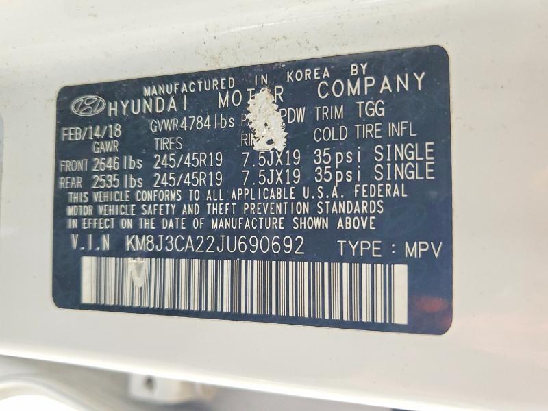 61589466 :رقم المزاد ، KM8J3CA22JU690692 vin ، 2018 Hyundai Tucson مزاد بيع