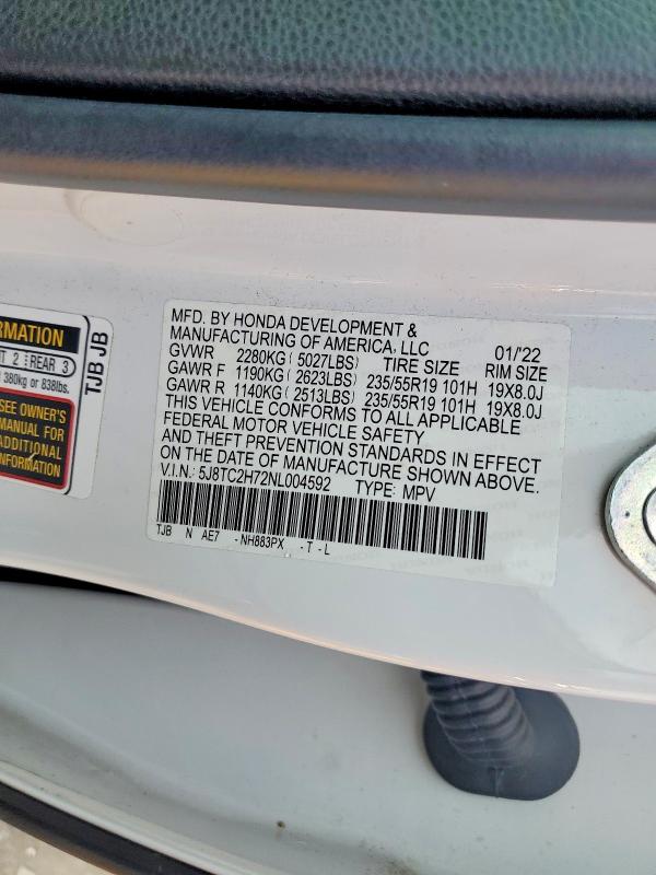2022 Acura Rdx მანქანა იყიდება აუქციონზე, vin: 5J8TC2H72NL004592, აუქციონის ნომერი: 61932546