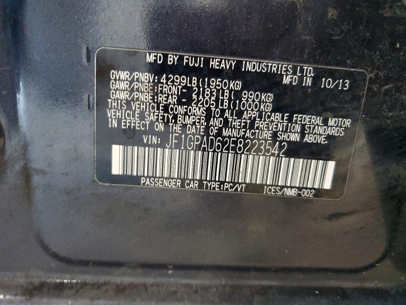 2014 Subaru Impreza მანქანა იყიდება აუქციონზე, vin: JF1GPAD62E8223542, აუქციონის ნომერი: 62800756